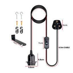 Plug In Pendant Light With On/off Switch E27 E14 Lamp Set 4M Pvc Cable Kit Metal Bracket Wall Mounted Light For Living Room - thumbnail 3