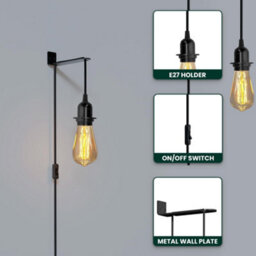 Plug In Pendant Light With On/off Switch E27 E14 Lamp Set 4M Pvc Cable Kit Metal Bracket Wall Mounted Light For Living Room - thumbnail 7