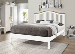 Save On Goods UK 4Ft6 Double White & Oak Finish Chunky, Strong Solid Wood Wooden Bed Frame.curved Headboard Head End, Low Foot End Board - thumbnail 2