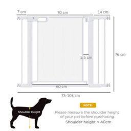 PawHut Pressure Fit Safety Gate For Doors, Dog Gate W/ Auto Close, 75-103 Cm - White - thumbnail 3