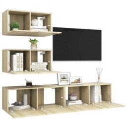 Berkfield Modern 4 Piece Tv Cabinet Set Sonoma Oak Engineered Wood - thumbnail 3