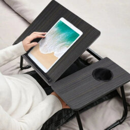 Folding Laptop Black Table Cup Holder Lap Standing Desk Study Desk Adjustable - thumbnail 5