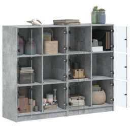 Berkfield Bookcase With Doors Concrete Grey 136X37X109 Cm Engineered Wood - thumbnail 4