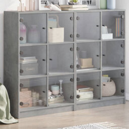 Berkfield Bookcase With Doors Concrete Grey 136X37X109 Cm Engineered Wood - thumbnail 1
