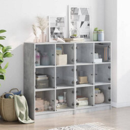 Berkfield Bookcase With Doors Concrete Grey 136X37X109 Cm Engineered Wood - thumbnail 3