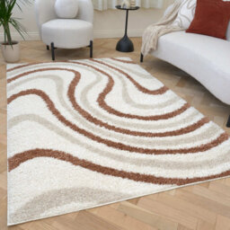 The Rugs Moodi Shaggy Light Beige/terra Sunhaze Rug Runner Striped Thick High Pile For Living Rooms, Bedrooms, Hallways, Kitchens - thumbnail 7