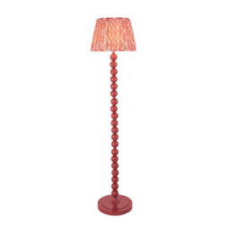Luminosa Lighting Luminosa Higgledy Gloss Pink Clay Paint Floor Lamp With Coral Pink Fabric Ikat Shade 35Cm E27