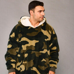 Ohs Camo Oversized Hoodie Blanket Giant Wearable Sherpa Sweatshirt, Khaki - thumbnail 5