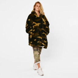 Ohs Camo Oversized Hoodie Blanket Giant Wearable Sherpa Sweatshirt, Khaki - thumbnail 6