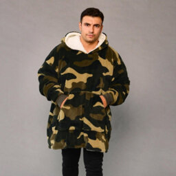 Ohs Camo Oversized Hoodie Blanket Giant Wearable Sherpa Sweatshirt, Khaki - thumbnail 2
