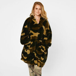 Ohs Camo Oversized Hoodie Blanket Giant Wearable Sherpa Sweatshirt, Khaki - thumbnail 7