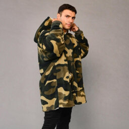 Ohs Camo Oversized Hoodie Blanket Giant Wearable Sherpa Sweatshirt, Khaki - thumbnail 3