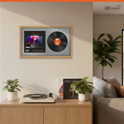 "30X17"" Light Oak Modern Vinyl Record Frame With Silver Mount For 12 Inch Lp Album Cover & Disc - Ak Frames" - thumbnail 5