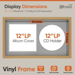 "30X17"" Light Oak Modern Vinyl Record Frame With Silver Mount For 12 Inch Lp Album Cover & Disc - Ak Frames" - thumbnail 2