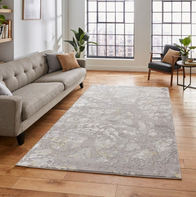 Grey Gold Abstract Modern Easy To Clean Rug For Dining Room-120Cm X 170Cm - image 1