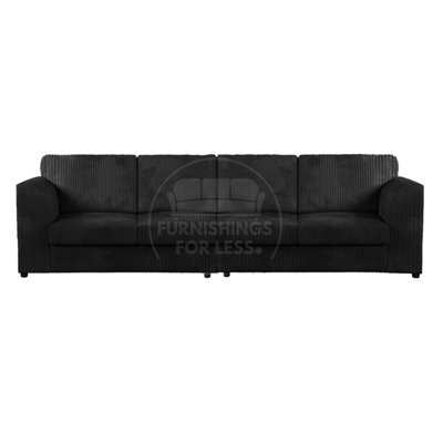 Furnishings For Less UK Luxor Long Fabric Jumbo Cord 4 Seater Sofa - Full Back Black - image 1
