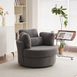 Abrihome Teddy Swivel Armchair With 3 Back Cushion Pillow Ottoman Crescent Stool, Medium Grey  - thumbnail 3