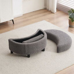 Abrihome Teddy Swivel Armchair With 3 Back Cushion Pillow Ottoman Crescent Stool, Medium Grey  - thumbnail 2