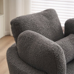 Abrihome Teddy Swivel Armchair With 3 Back Cushion Pillow Ottoman Crescent Stool, Medium Grey  - thumbnail 5