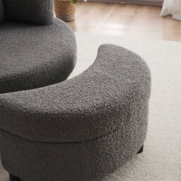 Abrihome Teddy Swivel Armchair With 3 Back Cushion Pillow Ottoman Crescent Stool, Medium Grey  - thumbnail 4