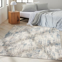 Abstract Ivory Grey Blue Modern Rug For Living Room Bedroom & Dining Room-274Cm X 366Cm - thumbnail 1