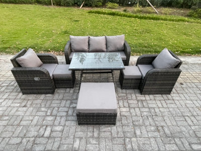 Fimous 8 Seater Rattan Wicker Garden Furniture Patio Conservatory Sofa Set With Rectangular Dining Table Reclining Chair - image 1