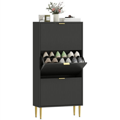 Black-3 Drawers Narrow Shoe Cabinet With Drawers And Adjustable Shelves - image 1