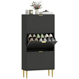 Black-3 Drawers Narrow Shoe Cabinet With Drawers And Adjustable Shelves - thumbnail 1