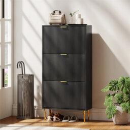 Black-3 Drawers Narrow Shoe Cabinet With Drawers And Adjustable Shelves - thumbnail 5