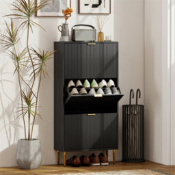 Black-3 Drawers Narrow Shoe Cabinet With Drawers And Adjustable Shelves - thumbnail 3