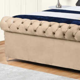 UKBEDFURNITURE Chesterfield Sleigh Beige Plush Velvet Upholstered Bed Frame Only - Slatted Base - 48 Inch Headboard - thumbnail 3