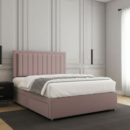 REGIONAL FURNISHINGS Pink Plush Velvet Divan Bed Set Upholstered 24Inch Headboard 2Drawersfootend & Mattress In Double King 4Ft6 6Ft Sizes - thumbnail 3