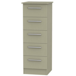 Trent 5 Drawer Tall Bedside Cabinet In Mushroom & Mushroom Matt (Ready Assembled)