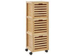 Wyld And Coco 3-Drawer Bathroom Cabinet In Light Brown Bamboo With Easy-Roll Rubber Wheels, W32 X D30 X H90Cm - thumbnail 3
