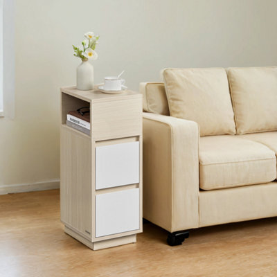 Songmics Narrow Side Table, Slim End Table With 2 Drawers, 1 Open Compartment, For Living Room, Bedroom, Natural Beige - image 1