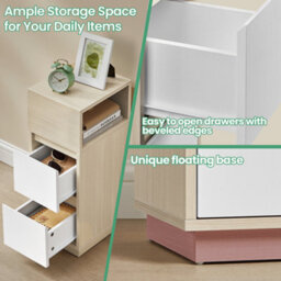 Songmics Narrow Side Table, Slim End Table With 2 Drawers, 1 Open Compartment, For Living Room, Bedroom, Natural Beige - thumbnail 4