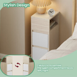 Songmics Narrow Side Table, Slim End Table With 2 Drawers, 1 Open Compartment, For Living Room, Bedroom, Natural Beige - thumbnail 3