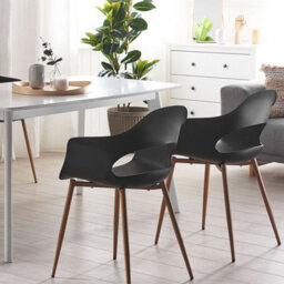 Beliani Black Set Of 2 Scandinavian-Style Dining Chairs With Synthetic Upholstery And Wood-Effect Metal Legs - thumbnail 2