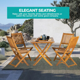 5Pcs Acacia Wood Outdoor Dining Set Folding Table  Chairs Patio Garden Patio - thumbnail 5
