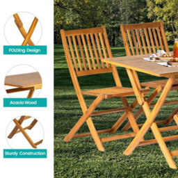 5Pcs Acacia Wood Outdoor Dining Set Folding Table  Chairs Patio Garden Patio - thumbnail 4