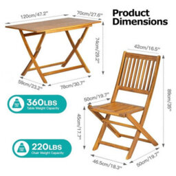 5Pcs Acacia Wood Outdoor Dining Set Folding Table  Chairs Patio Garden Patio - thumbnail 2