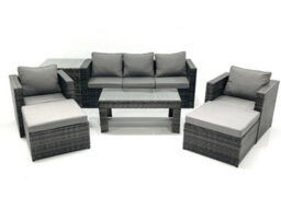 Fimous 7 Seater Rattan Garden Furniture Set Outdoor Lounger Sofa With Coffee Table 2 Armchair 2 Big Footstools Side Table - thumbnail 2
