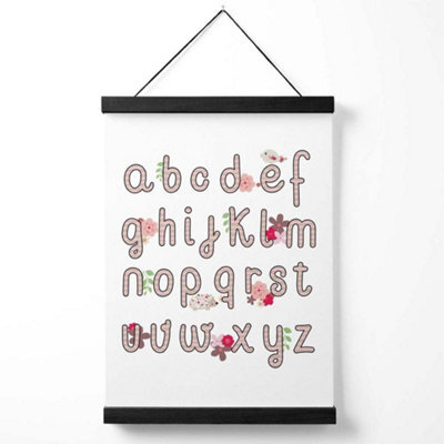 Artze Wall Art Cute Alphabet With Pink Flowers  Art Print With Black Frame Size: A4 - image 1