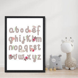 Artze Wall Art Cute Alphabet With Pink Flowers  Art Print With Black Frame Size: A4 - thumbnail 2