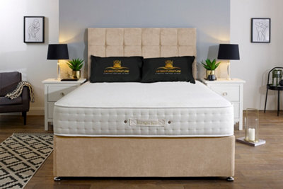UKBEDFURNITURE Senator Beige Plush  Divan Bed Base With 26 Inch Headboard - No Storage - image 1