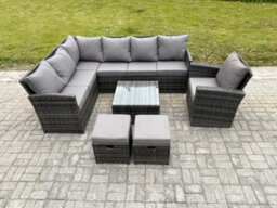 Fimous 9 Seater Outdoor Garden Furniture Set Wicker Pe Rattan Corner Sofa Set With Square Coffee Table 2 Small Footstools - thumbnail 2