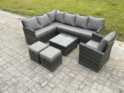 Fimous 9 Seater Outdoor Garden Furniture Set Wicker Pe Rattan Corner Sofa Set With Square Coffee Table 2 Small Footstools - thumbnail 1