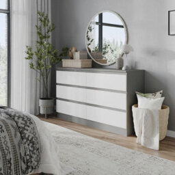 Urbn-Living Urbnliving 120Cm Width Grey Wooden Chest Of White 6 Drawers Bedroom Furniture Storage Bedside Table Modern Cabinet - thumbnail 3