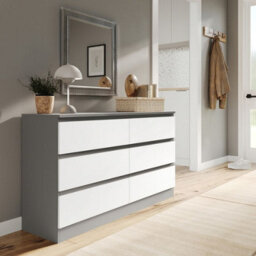 Urbn-Living Urbnliving 120Cm Width Grey Wooden Chest Of White 6 Drawers Bedroom Furniture Storage Bedside Table Modern Cabinet - thumbnail 2