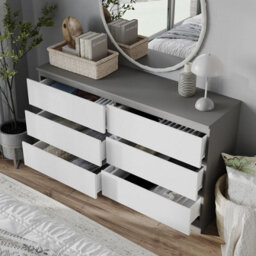 Urbn-Living Urbnliving 120Cm Width Grey Wooden Chest Of White 6 Drawers Bedroom Furniture Storage Bedside Table Modern Cabinet - thumbnail 4